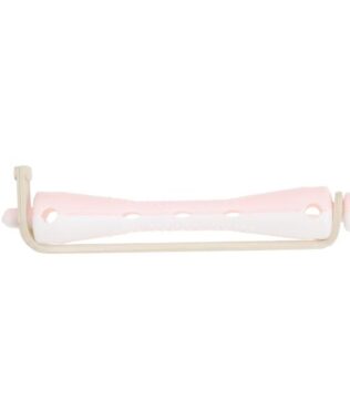 Set 12 bucati bigudiuri din plastic cu elastic pentru permanent Roz&Alb 60 mm x 7 mm grosime