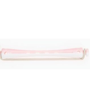 Set 12 bucati bigudiuri din plastic cu elastic pentru permanent Roz&Alb 80 mm x 6,5mm grosime