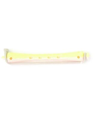 Set 12 bucati bigudiuri din plastic cu elastic pentru permanent Roz&Galben 80 mm x 7 mm grosime