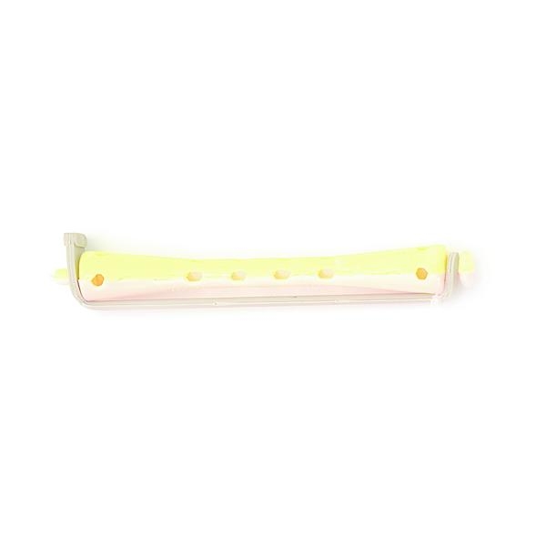 Set 12 bucati bigudiuri din plastic cu elastic pentru permanent Roz&Galben 80 mm x 7 mm grosime