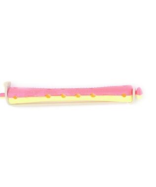 Set 12 bucati bigudiuri din plastic cu elastic pentru permanent Galben & Rosu 80 mm x grosime 8,5 mm