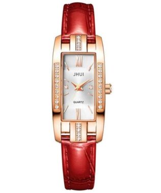 Ceas quartz Efb Jhui auriu cu cristale si bratara rosu rubin